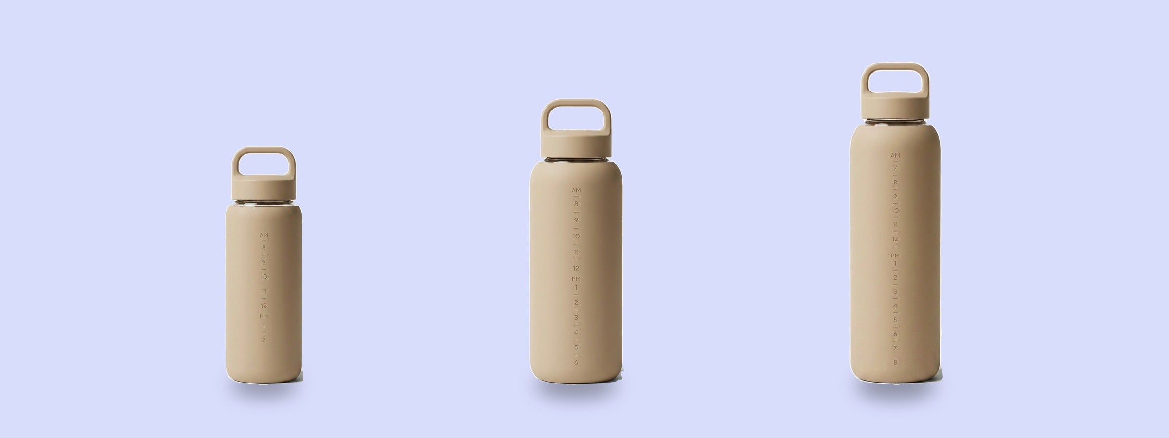 La 500 ml, la 800 ml et la 1 L côte à côte, à leur taille réelle