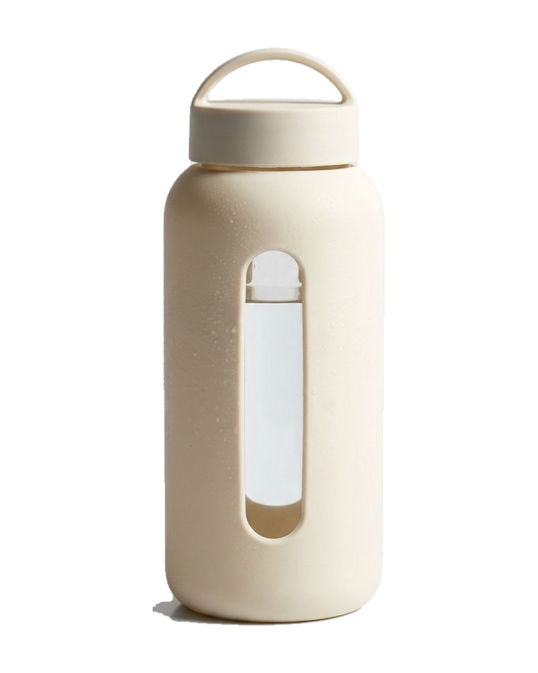 Bevu 600, gourde en verre avec manchon en silicone, coloris Chantilly, bouchon avec anse