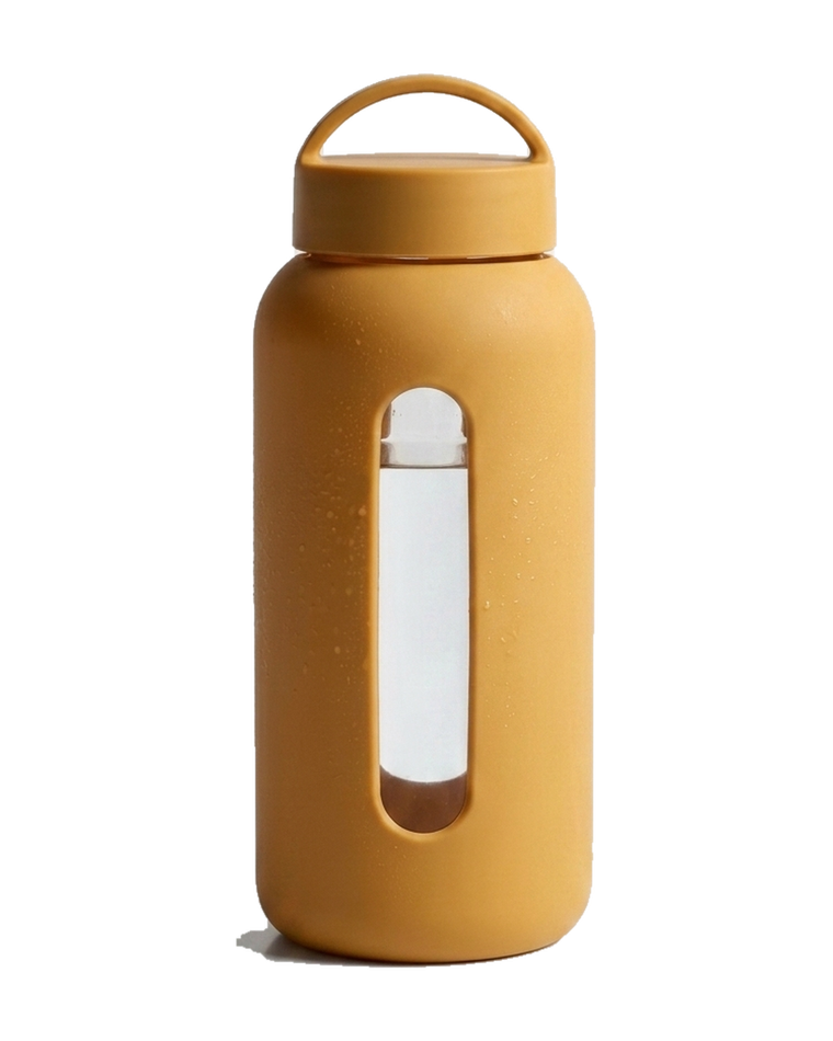 Bevu 600, gourde en verre avec manchon en silicone, coloris Abricot, bouchon avec anse