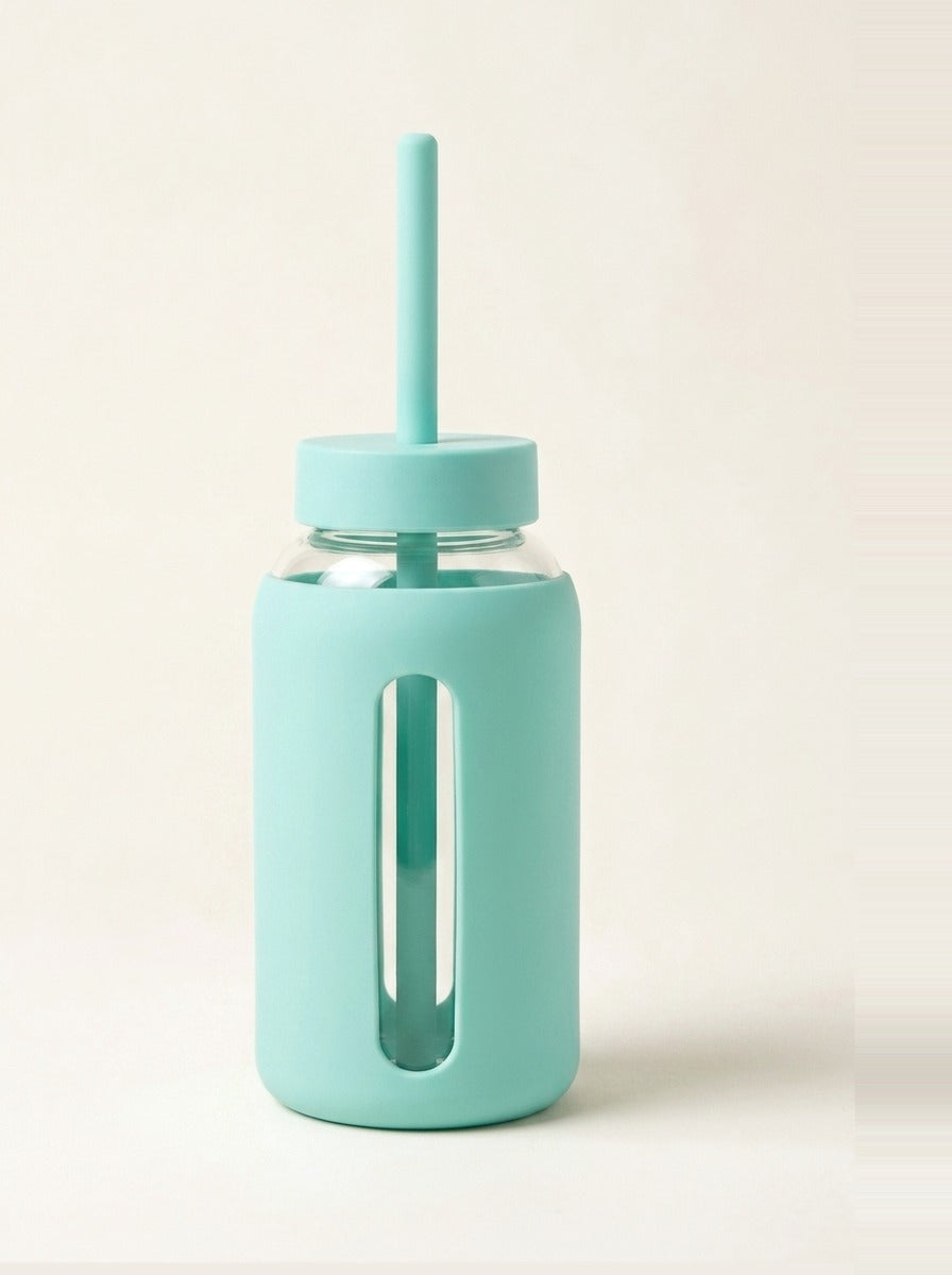 Gourde Bevu 600 ml bleu lagon avec le bouchon à paille large monté