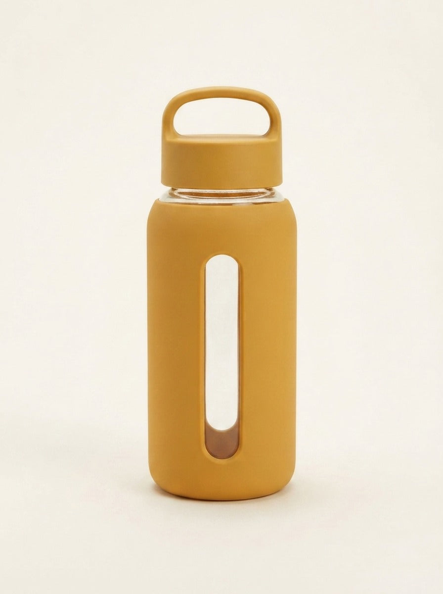 Gourde Bevu 600 ml manchon silicone mat jaune, sans graduation
