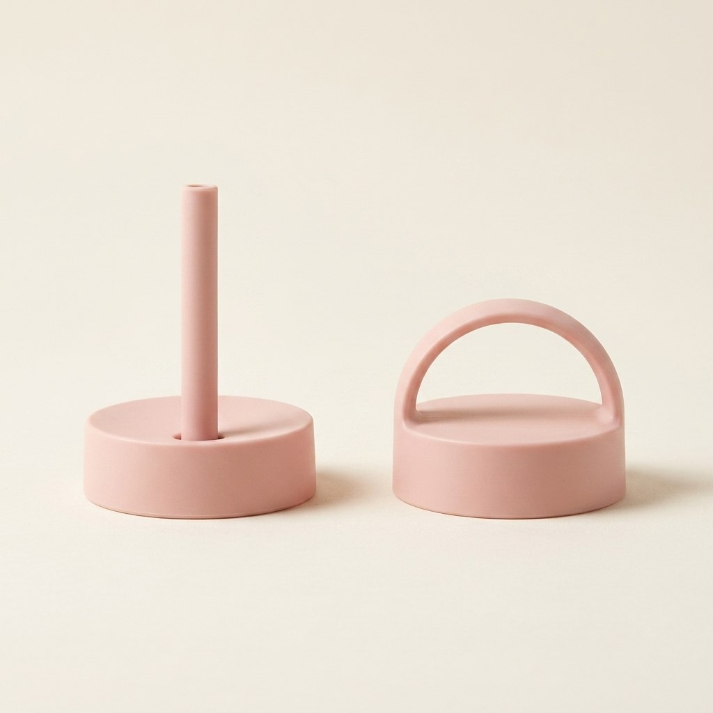 Les deux bouchons Bevu, anse et paille large, dans la couleur du manchon