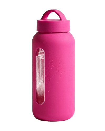 Gourde Bevu en verre 600 ml, manchon silicone framboise